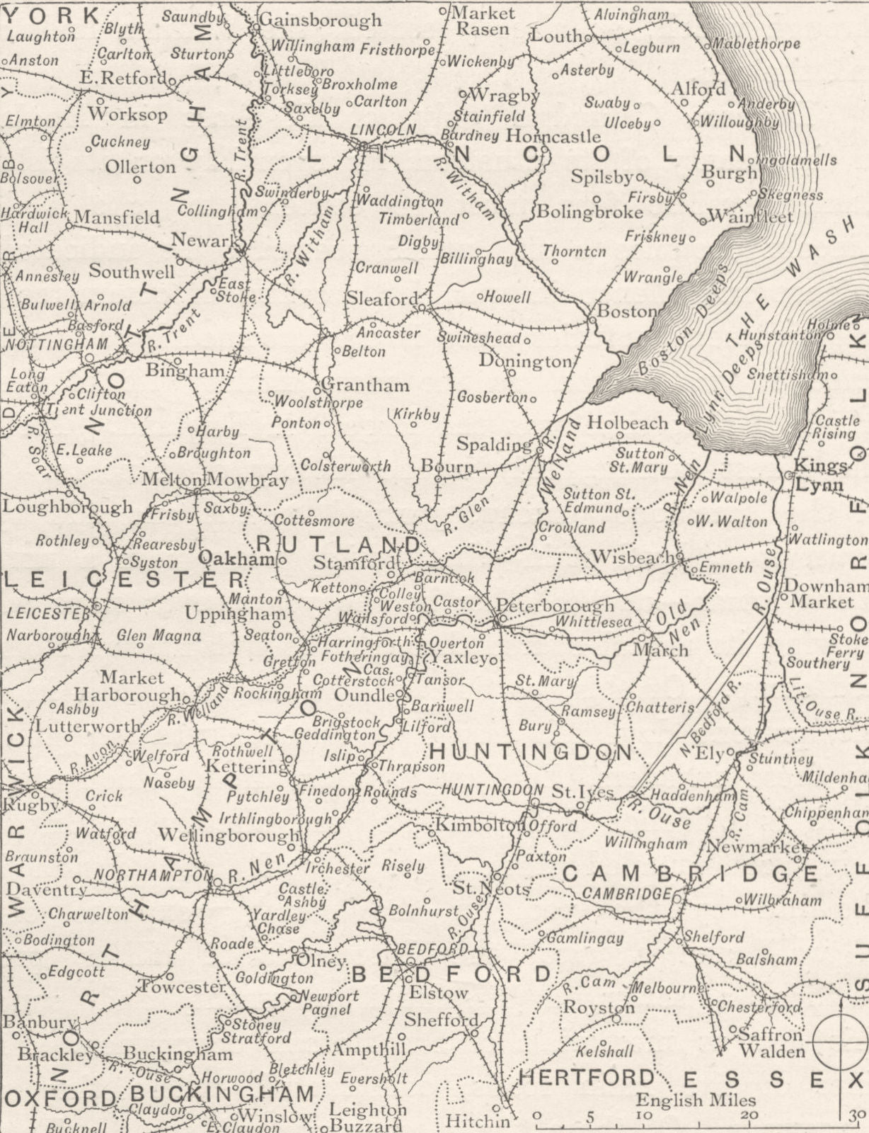 ENGLAND. Map of the Rivers of the Wash. Sketch map 1901 old antique chart